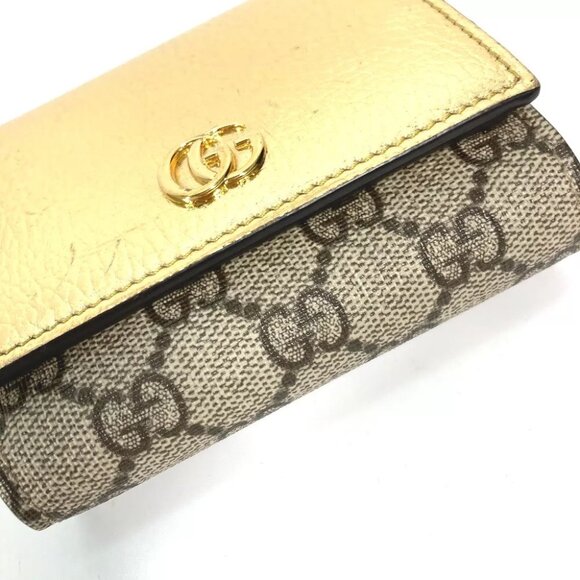 GUCCI Compact wallet GG Marmont Folded wallet Leather Gold/Beige - Picture 5 of 7